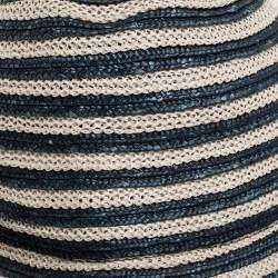 Pre Owned Giorgio Armani Ivory & Green Striped Straw Bucket Hat