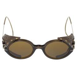 Pre Owned Giorgio Armani Brown/ Olive Green AR8017RZ Leather Retro Motorcycle Sunglasses