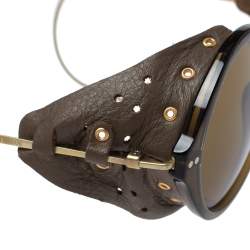 Pre Owned Giorgio Armani Brown/ Olive Green AR8017RZ Leather Retro Motorcycle Sunglasses