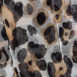 Pre Owned Giorgio Armani Ivory Leopard Print Silk Organza Square Scarf
