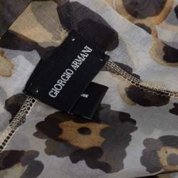 Pre Owned Giorgio Armani Ivory Leopard Print Silk Organza Square Scarf