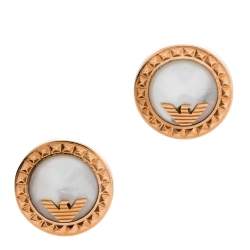 Pre Owned Giorgio Armani Rose Gold Tone Mother of Pearl Inlay Stud Earrings