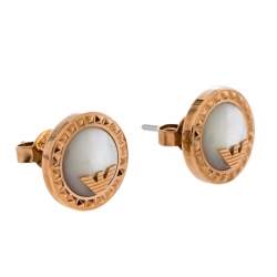 Pre Owned Giorgio Armani Rose Gold Tone Mother of Pearl Inlay Stud Earrings