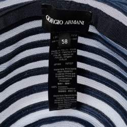 Giorgio Armani Blue Braided Straw Detailed Mesh Hat (58) 