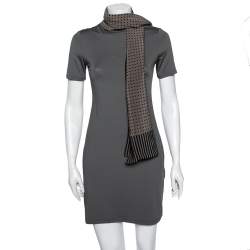 Pre Owned Giorgio Armani Le Collezioni Polka Dot & Striped Silk Blend Reversible Scarf