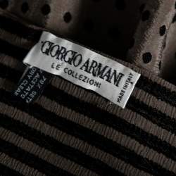 Pre Owned Giorgio Armani Le Collezioni Polka Dot & Striped Silk Blend Reversible Scarf