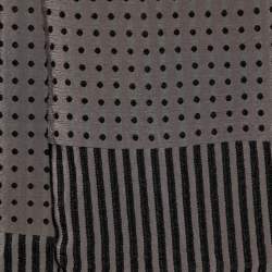 Pre Owned Giorgio Armani Le Collezioni Polka Dot & Striped Silk Blend Reversible Scarf