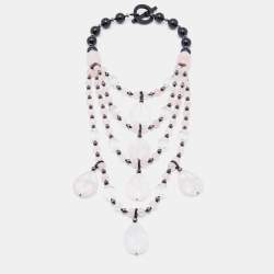 Pre Owned Giorgio Armani Multicolour Glass Beads & Quartz Multi Strand Necklace