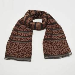 Giorgio Armani Brown Paneled Jacquard Wool & Silk Stole