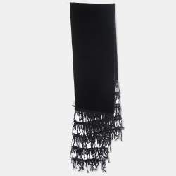 Pre Owned Giorgio Armani Black Velvet Sequin Fringed Stole