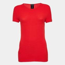 Giorgio Armani Red Rib Knit Short Sleeve Top M