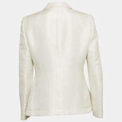 Pre Owned Giorgio Armani Cream Textured Cotton Blend Single Breasted Blazer L
