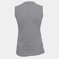 Giorgio Armani Navy Blue/White Stripe Knit Tie-Up Neck Top M