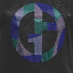 Pre Owned Giorgio Armani Black Rhinestone Embellished Jersey T-Shirt M