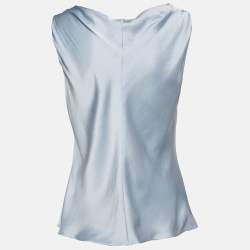 Pre Owned Giorgio Armani Blue Stretch Satin Sleeveless Top M