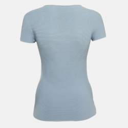 Giorgio Armani Blue Stripe Textured Jersey Short Sleeve Top M