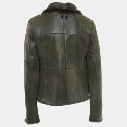 Meteo Khaki Green Rabbit Leather and Fur Jacket S