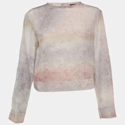 Giorgio Armani Pink/Purple Printed Silk Open Back Blouse L  
