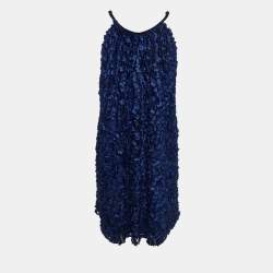 Pre Owned Giorgio Armani Blue Floral Applique Tulle Shift Dress S
