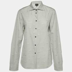 Giorgio Armani Grey Dog Pattern Dobby Cotton Button Front Shirt L