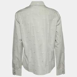 Giorgio Armani Grey Dog Pattern Dobby Cotton Button Front Shirt L