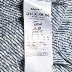 Pre Owned Giorgio Armani Navy Blue/White Linen and Cotton Knit Long Shirt Dress M