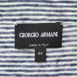 Pre Owned Giorgio Armani Navy Blue/White Linen and Cotton Knit Long Shirt Dress M