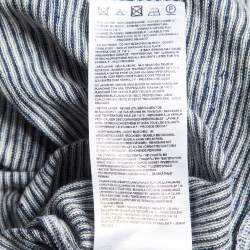 Pre Owned Giorgio Armani Navy Blue/White Linen and Cotton Knit Long Shirt Dress M