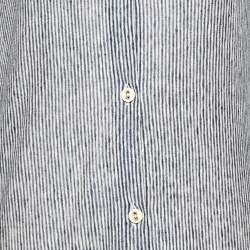 Pre Owned Giorgio Armani Navy Blue/White Linen and Cotton Knit Long Shirt Dress M