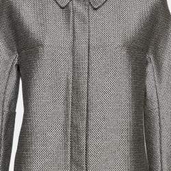 Giorgio Armani Grey/Black Basket Weave Zip-Up Overcoat M