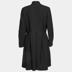 Giorgio Armani Black Textured Crepe Single Breasted Coat L