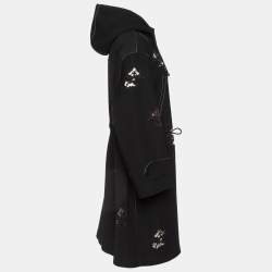 Pre Owned Giorgio Armani Black Laser Cut Work Detail Hooded Overcoat L