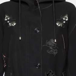 Pre Owned Giorgio Armani Black Laser Cut Work Detail Hooded Overcoat L