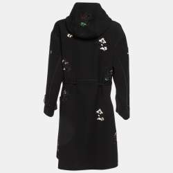 Pre Owned Giorgio Armani Black Laser Cut Work Detail Hooded Overcoat L