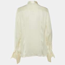 Pre Owned Giorgio Armani Cream Silk Double Cuff Blouse L