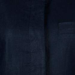 Pre Owned Giorgio Armani Navy Blue Linen Mandarin Collar Blazer M