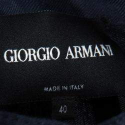 Pre Owned Giorgio Armani Navy Blue Linen Mandarin Collar Blazer M