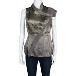 Pre Owned Giorgio Armani Silver Gunmetal Avant Garde Sleeveless Top M