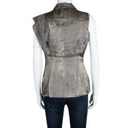 Pre Owned Giorgio Armani Silver Gunmetal Avant Garde Sleeveless Top M