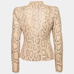Giorgio Armani Pink Textured Python Leather Zip-Up Jacket S