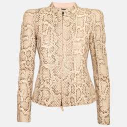Giorgio Armani Pink Textured Python Leather Zip-Up Jacket S