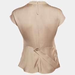 Pre Owned Giorgio Armani Beige Satin Cowl Neck Cap Sleeve Top M