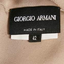 Pre Owned Giorgio Armani Beige Satin Cowl Neck Cap Sleeve Top M