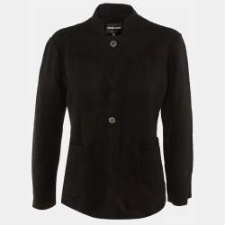 Pre Owned Giorgio Armani Black Wool Pocket Front Jacket XL