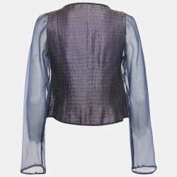 مملوكة مسبقًا جاكيت جورجيو أرماني جاكار منقوش أرجواني/كحلي مقاس صغير