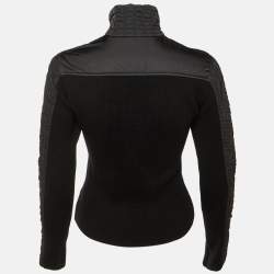 Pre Owned Giorgio Armani Black Nylon & Knit Zip Up Jacket S