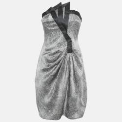 مملوكة مسبقًا Giorgio Armani Grey Silk Strapless Mini Dress S