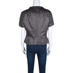 Giorgio Armani Dark Grey Dotted Jacquard Short Sleeve Zip Front Jacket L