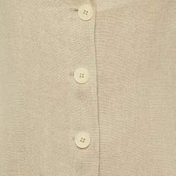 Pre Owned بليزر جورجيو أرماني بيج من الكتان والحرير بأسنانه الصغيرة