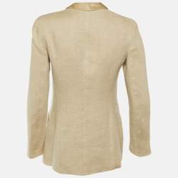 Pre Owned بليزر جورجيو أرماني بيج من الكتان والحرير بأسنانه الصغيرة